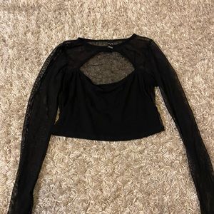 Net long sleeve crop top